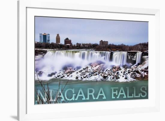 Niagara Falls - American Falls in Winter-Lantern Press-Framed Premium Giclee Print