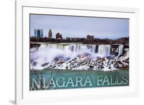 Niagara Falls - American Falls in Winter-Lantern Press-Framed Premium Giclee Print