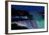 Niagara Falls - Falls and Green Lights at Night-Lantern Press-Framed Art Print