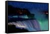 Niagara Falls - Falls and Green Lights at Night-Lantern Press-Framed Stretched Canvas