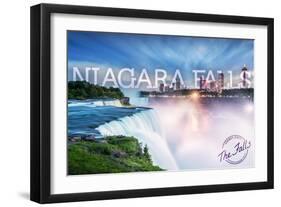 Niagara Falls - Falls and Skyline-Lantern Press-Framed Art Print