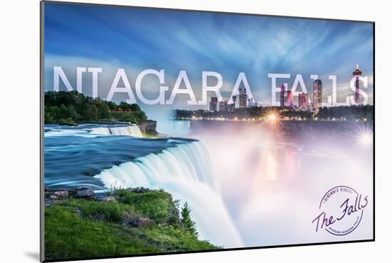 Niagara Falls - Falls and Skyline-Lantern Press-Mounted Art Print