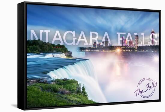 Niagara Falls - Falls and Skyline-Lantern Press-Framed Stretched Canvas