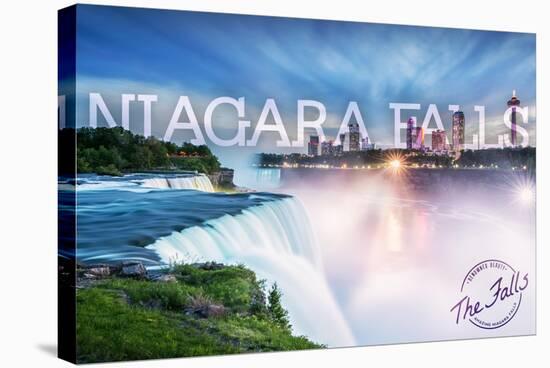 Niagara Falls - Falls and Skyline-Lantern Press-Stretched Canvas