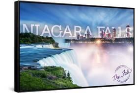 Niagara Falls - Falls and Skyline-Lantern Press-Framed Stretched Canvas