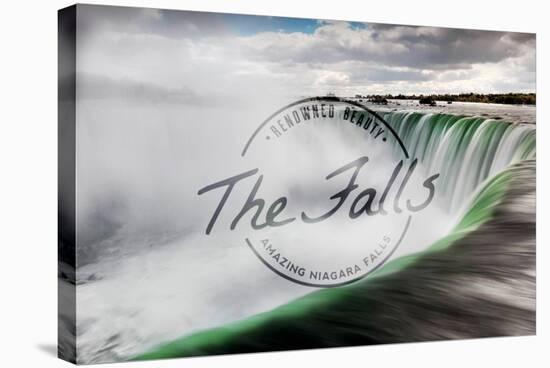 Niagara Falls - Horseshoe Falls Close Up with Mist - Badge-Lantern Press-Stretched Canvas
