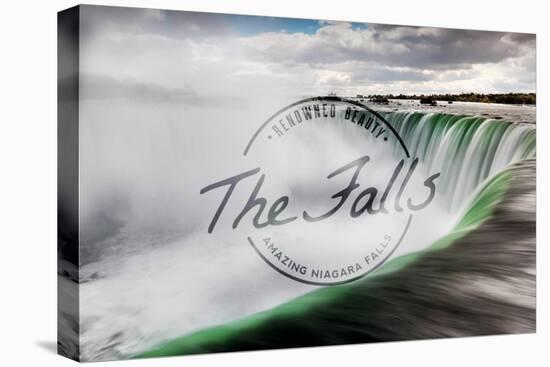 Niagara Falls - Horseshoe Falls Close Up with Mist - Badge-Lantern Press-Stretched Canvas