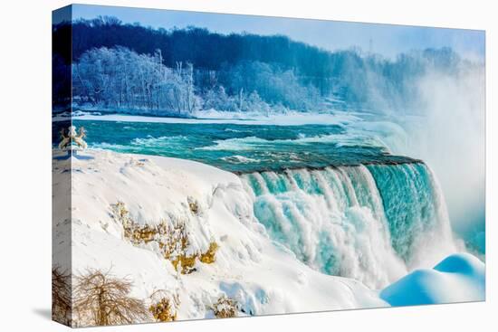 Niagara Falls in Winter, Niagara Falls State Park, New York, American Falls and Bridalveil Falls-Tom Till-Stretched Canvas