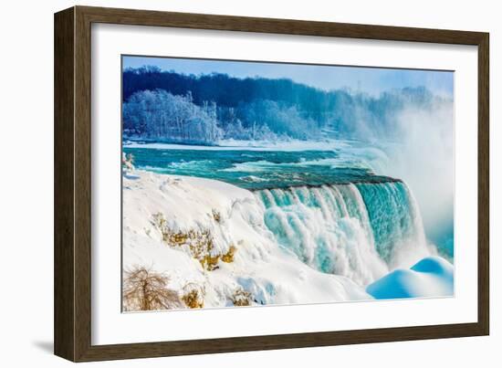 Niagara Falls in Winter, Niagara Falls State Park, New York, American Falls and Bridalveil Falls-Tom Till-Framed Photographic Print