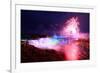 Niagara Falls Lit at Night by Colorful Lights with Fireworks-Songquan Deng-Framed Photographic Print