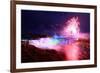 Niagara Falls Lit at Night by Colorful Lights with Fireworks-Songquan Deng-Framed Photographic Print