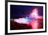Niagara Falls Lit at Night by Colorful Lights with Fireworks-Songquan Deng-Framed Photographic Print