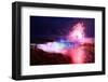 Niagara Falls Lit at Night by Colorful Lights with Fireworks-Songquan Deng-Framed Photographic Print