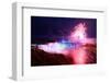 Niagara Falls Lit at Night by Colorful Lights with Fireworks-Songquan Deng-Framed Photographic Print