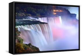 Niagara Falls Lit at Night by Colorful Lights-Songquan Deng-Framed Stretched Canvas