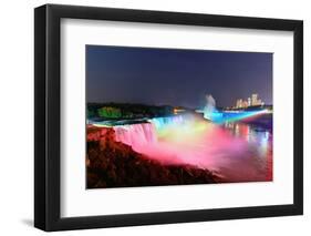 Niagara Falls Lit at Night by Colorful Lights-Songquan Deng-Framed Photographic Print