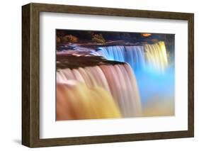 Niagara Falls Lit at Night by Colorful Lights-Songquan Deng-Framed Photographic Print