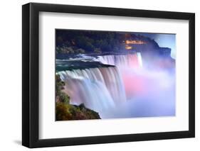 Niagara Falls Lit at Night by Colorful Lights-Songquan Deng-Framed Photographic Print