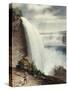 Niagara Falls, Part of the American Fall from the Foot of the Staircase, circa 1829-William James Bennett-Stretched Canvas