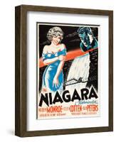 Niagara, L-R: Marilyn Monroe, Joseph Cotten on Danish Poster Art, 1953-null-Framed Art Print