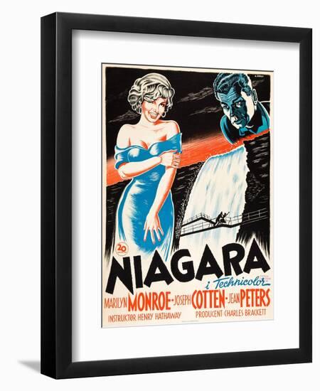 Niagara, L-R: Marilyn Monroe, Joseph Cotten on Danish Poster Art, 1953-null-Framed Art Print