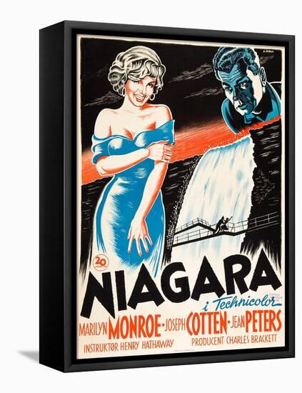 Niagara, L-R: Marilyn Monroe, Joseph Cotten on Danish Poster Art, 1953-null-Framed Stretched Canvas