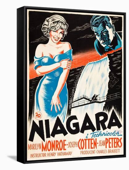 Niagara, L-R: Marilyn Monroe, Joseph Cotten on Danish Poster Art, 1953-null-Framed Stretched Canvas