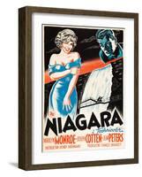 Niagara, L-R: Marilyn Monroe, Joseph Cotten on Danish Poster Art, 1953-null-Framed Art Print