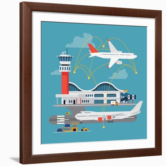 Nice Vector Concept Layout on Airport in Trendy Flat Design. Travel by Airways. Airport Terminal Wi-Mascha Tace-Framed Art Print