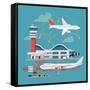 Nice Vector Concept Layout on Airport in Trendy Flat Design. Travel by Airways. Airport Terminal Wi-Mascha Tace-Framed Stretched Canvas