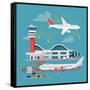 Nice Vector Concept Layout on Airport in Trendy Flat Design. Travel by Airways. Airport Terminal Wi-Mascha Tace-Framed Stretched Canvas