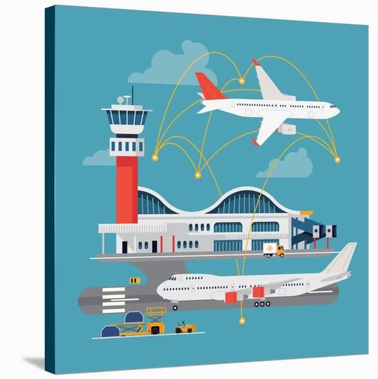 Nice Vector Concept Layout on Airport in Trendy Flat Design. Travel by Airways. Airport Terminal Wi-Mascha Tace-Stretched Canvas