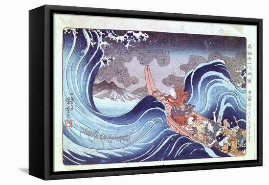Nichiren Calming the Storm, 19th Century-Utagawa Kuniyoshi-Framed Stretched Canvas