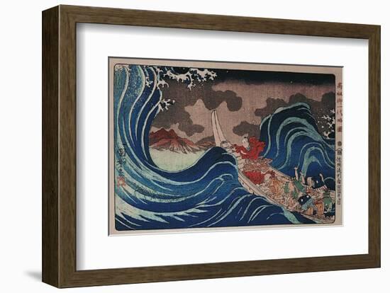 Nichiren Calms a Storm in Kakuda-Kuniyoshi Utagawa-Framed Art Print