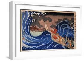 Nichiren Calms a Storm in Kakuda-Kuniyoshi Utagawa-Framed Art Print