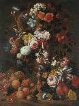 Roses, Dahlias, Convolvulus, a Tulip and Other Flowers, in a Sculpted Urn-Nicholaes van Verendael-Framed Stretched Canvas