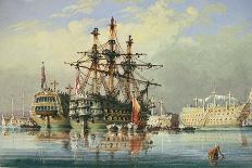 Ships in Ordinary at Devonport, C.1850 (Watercolour)-Nicholas Condy-Framed Stretched Canvas