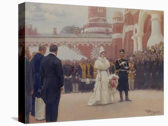 Nicholas II Receiving Rural District Elders in the Yard of Petrovsky Palace in Moscow, 1897-Ilya Yefimovich Repin-Stretched Canvas