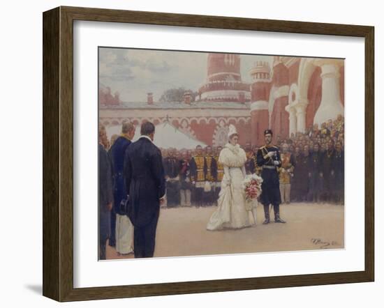 Nicholas II Receiving Rural District Elders in the Yard of Petrovsky Palace in Moscow, 1897-Ilya Yefimovich Repin-Framed Giclee Print