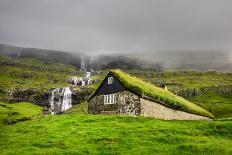 Gasadalur Village and its Iconic Waterfall, Vagar, Faroe Islands, Denmark. Long Exposure.-Nick Fox-Photographic Print