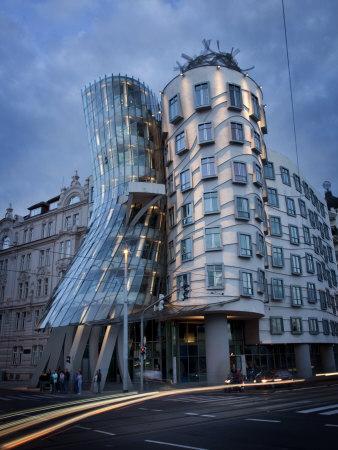 Dancing House (Fred and Ginger Building), by Frank Gehry, at Dusk, Prague, Czech Republic