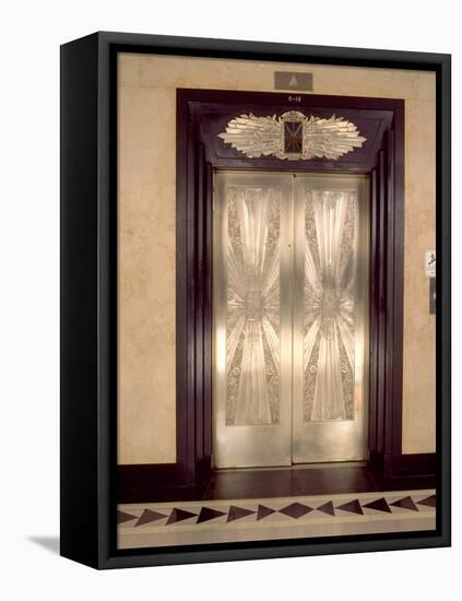 Nickel Metalwork Art Deco Elevator Doors, Two North Riverside Plaza, 400 West Madison Street-null-Framed Stretched Canvas
