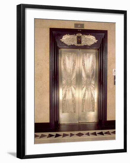 Nickel Metalwork Art Deco Elevator Doors, Two North Riverside Plaza, 400 West Madison Street-null-Framed Photographic Print