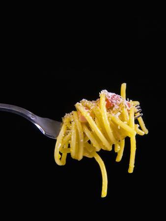 Spaghetti Alla Carbonara, Italian Pasta Dish Based on Eggs, Cheese, Bacon and Black Pepper, Italy