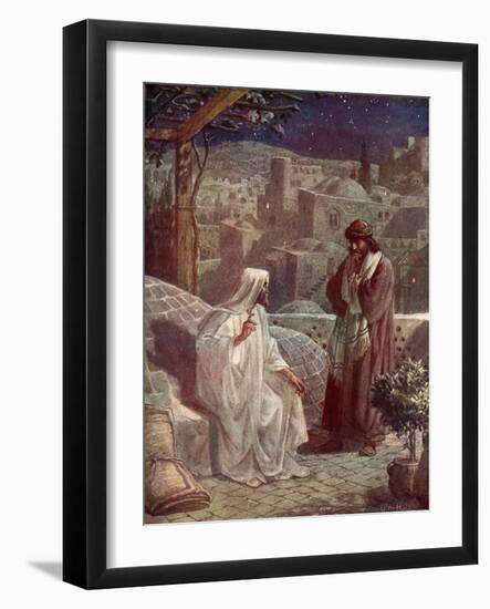 Nicodemus visits Jesus to hear his teachings - Bible-William Brassey Hole-Framed Giclee Print