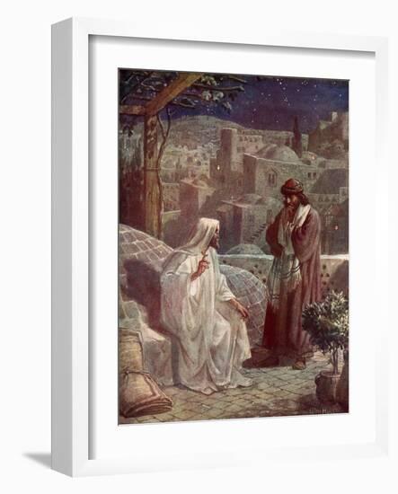 Nicodemus visits Jesus to hear his teachings - Bible-William Brassey Hole-Framed Giclee Print