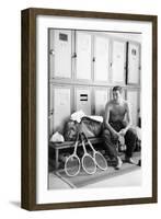 Nicola Pietrangeli in a Changing Room, with Rackets and a Sport Bag-null-Framed Giclee Print