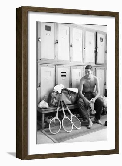Nicola Pietrangeli in a Changing Room, with Rackets and a Sport Bag-null-Framed Giclee Print