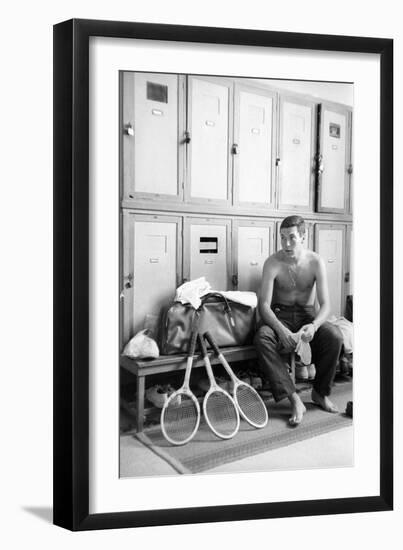 Nicola Pietrangeli in a Changing Room, with Rackets and a Sport Bag-null-Framed Giclee Print