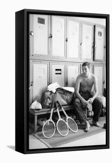 Nicola Pietrangeli in a Changing Room, with Rackets and a Sport Bag-null-Framed Stretched Canvas